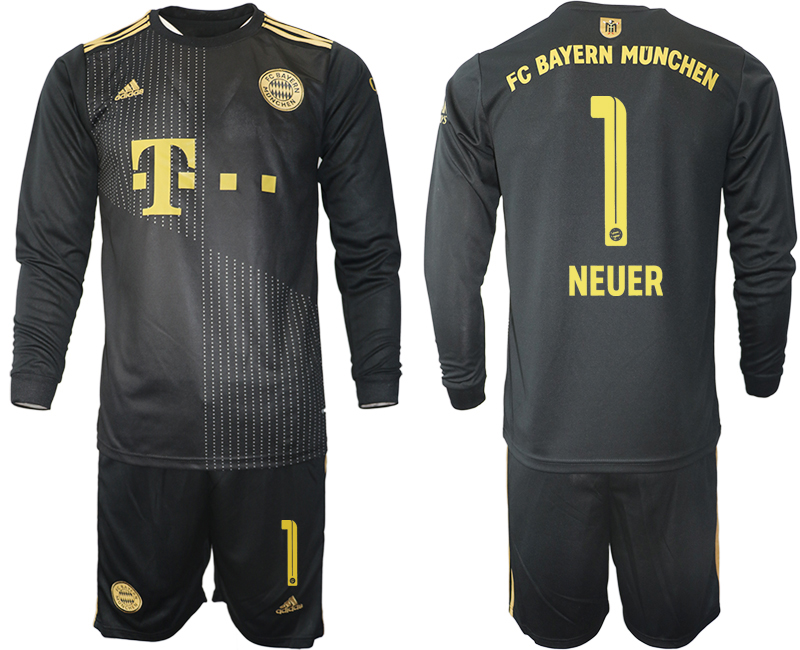 Men 2021-2022 Club Bayern Munich away black Long Sleeve #1 Soccer Jersey->bayern munich jersey->Soccer Club Jersey
